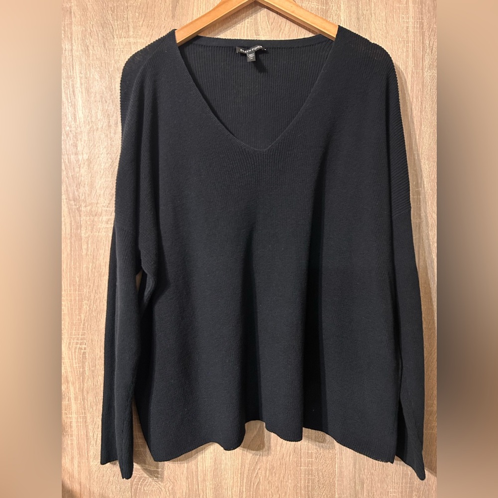 Eileen Fisher Black Long Sleeve Knit Top Size Large